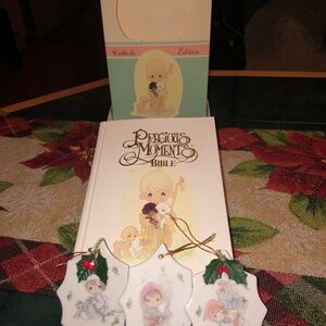 Precious Moments Catholic Edition Holy Bible and Ornaments Vintage